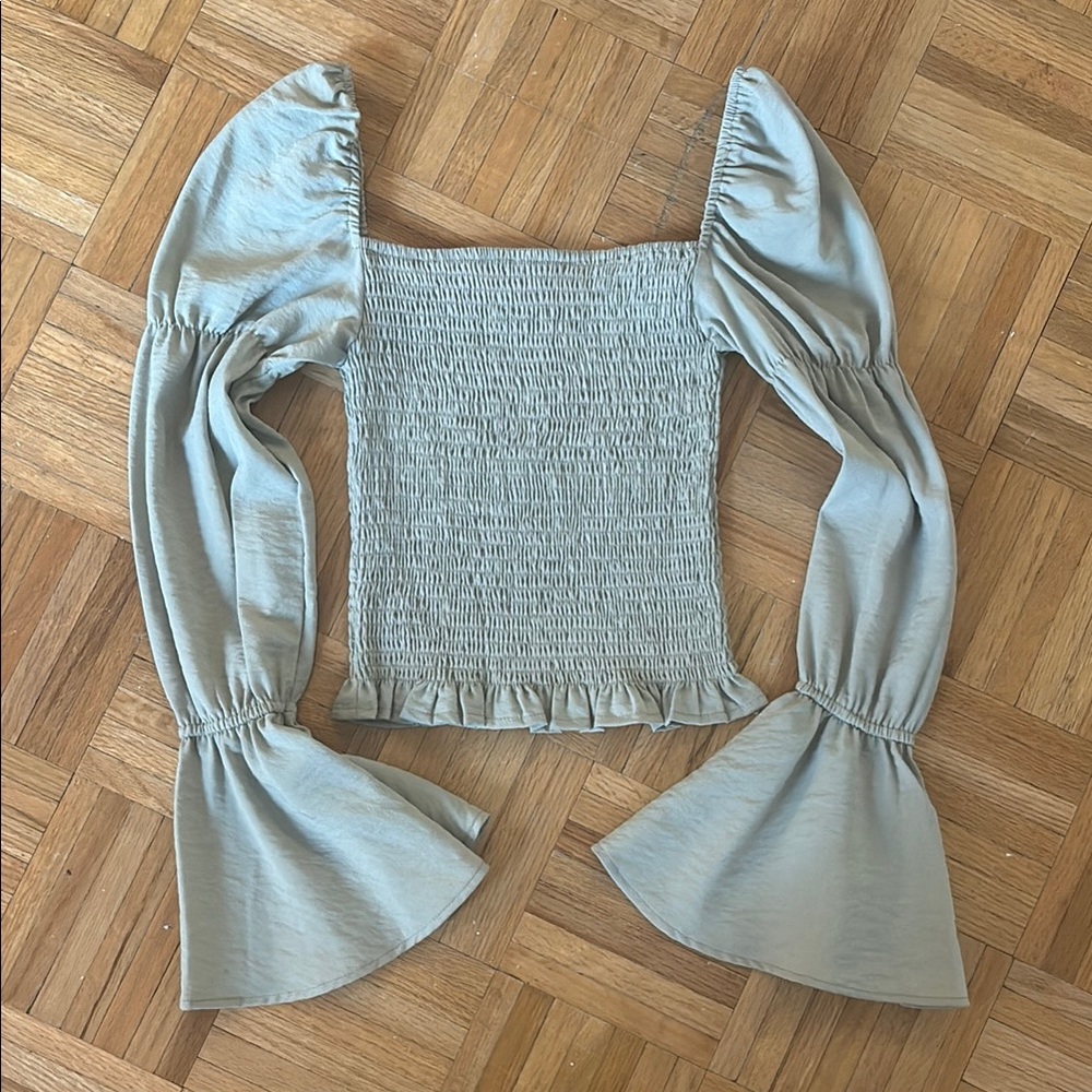 Elegant light green Smocked Women's Top